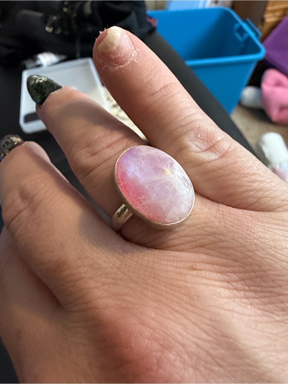 Sterling Silver Pink Opal Oval Ring